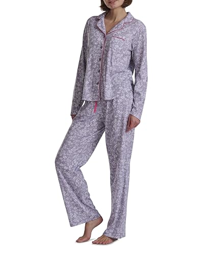 Karen Neuburger Women's [Petite] Girlfriend Long Sleeve Notch Collar Button Up Top and Pant Bottom 2-Piece Pajama Set2