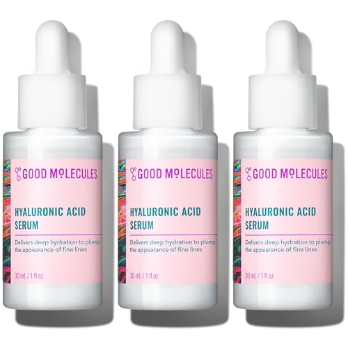 Good Molecules Hyaluronic Acid Serum for Face, 1 fl oz, Pack of 3 | Deeply hydrates to plump the look of fine lines. Boosts skin hydration after one use. All skin types.