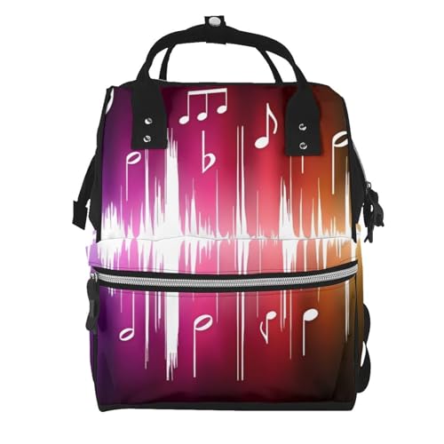 Sac à langer imprimé notes de musique | Sac à dos maman grande capacité noir taille unique
