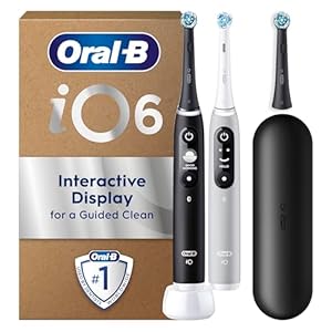 Oral-B iO 6 Electric Toothbrushes Dual Pack, Black & Grey, 3 Toothbrush Heads, 1 Travel Case, Designed By Braun