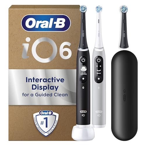 Oral-B iO 6 Electric Toothbrushes Dual Pack, Black & Grey, 3 Toothbrush Heads, 1 Travel Case, Designed By Braun