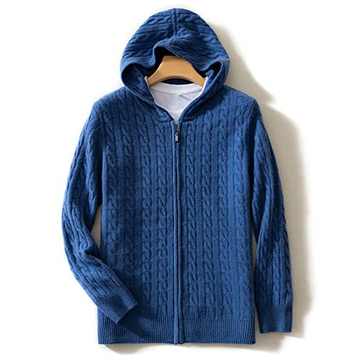 Men's Full Zip Hooded Sweatshirt Sweater, 100% Cashmere Zip Pullover Hoodie, Sports Zip Hooded Cardigan (Color : Blue, Size : X-Large)