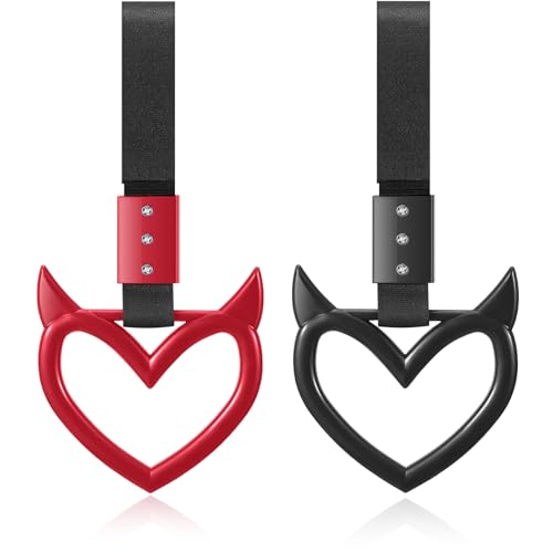 Image of Fabbay 2 Pieces Heart Handle Keychains Car Accessory Heart Hand Strap Drift Charm for Car Interior Exterior Decoration(Red and Black,Devil Style)