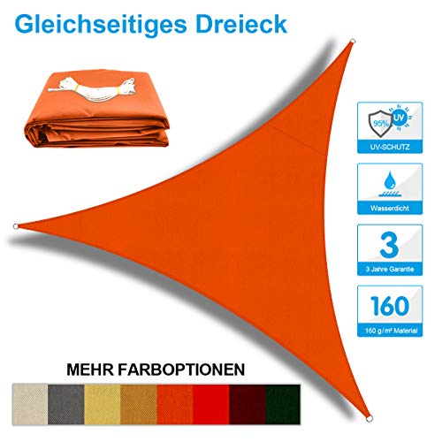 OKAWADACH Toldo Vela de Sombra Triangular 3 x 3 x 3m, protección Rayos UV Impermeable para Patio, Exteriores, Jardín, Color Naranja