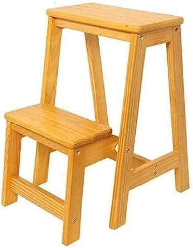 Taburete de madera maciza OKUOKA con 2 escalones para plantas y silla plegable de hogar
