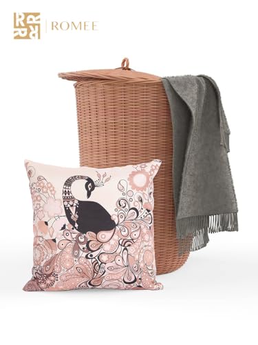 Image of ROMEE Peacock Beige Printed Jute Cushion /Pillow Covers for Sofa Pack of 5 (16 X 16 Inches)
