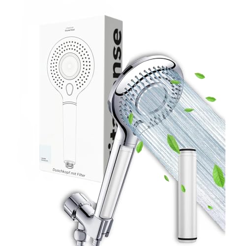 Vitasense Duschkopf mit Filter - Regendusche mit Kalkfilter, 3 Wassersparstufen, Universal Shower Head mit hoher Wasserdruck, Wassersparender Duschkopf, Shower Filter, Chroom