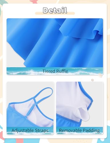 Image of Girls Tankini Swimsuit 2 Piece Tiered Ruffle Bathing Suit Teen Girl Swimsuit 6-14Y