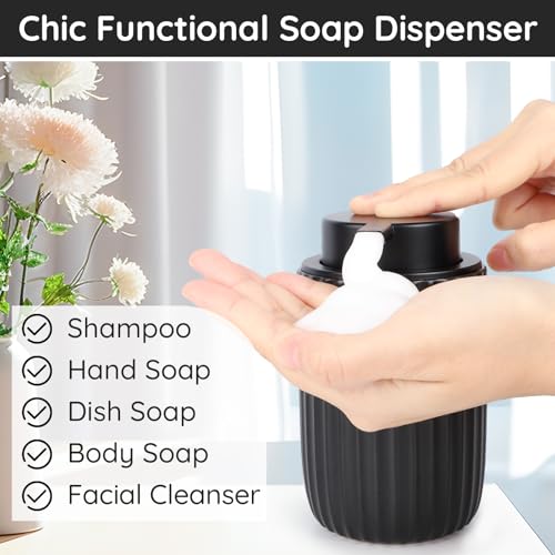 Image of Segbeauty Foaming Soap Dispenser Black, 10.8oz Ceramic Foam Hand Soap Dispenser for Bathroom, 320ml Empty Refillable Liquid Containers for Kitchen, Lotion Dispensers Bottle with Foaming Pump