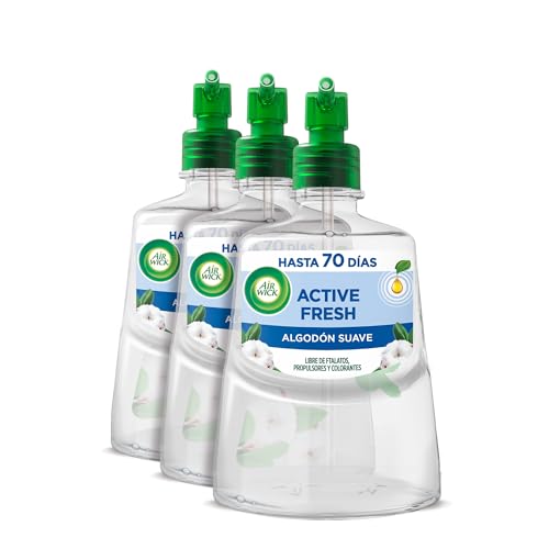 Air Wick Active Fresh Spray Automatico Sin Aerosol - Ambientador para casa con Aroma a Algodón - Pack de 3 Recambios (228mlx3)