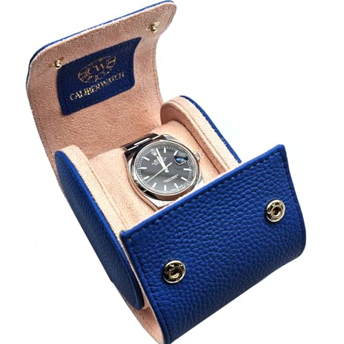 Image of Genuine Napa Leather Watch Roll Travel Case for 3 Watches - Travel Watch Rolls and Leather Watch Display Cases with Velvet Interior - Watch Storage Organizer Men's (Blue - Single)
