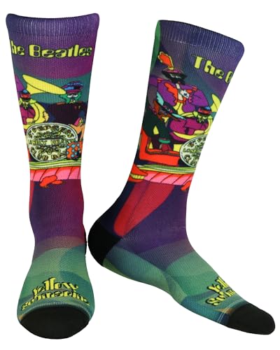 The Beatles Crew Socks Men’s Yellow Submarine Sublimated Art Design 1-Pair Shoe Size 7-12 - Les Beatles, Paul McCartney, John Lennon, RIngo Starr, George Harrison The Beatles Crew Socks Men's Yellow Submarine Sublimated Art Design 1-Pair Shoe Size 7-12