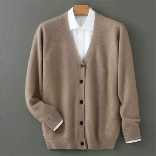 Men's V-Neck Mink Cashmere Cardigan Men's Loose Thick Soft Knit Casual Solid Color Sweater4