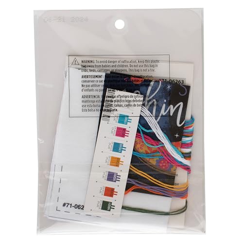 Image of Dimensions 71-06263 Stars Shine Embroidery Needlepoint Kit for Beginners with Printed Fabric, 5 inch x 7 inch, Multicolor, 4 Pieces