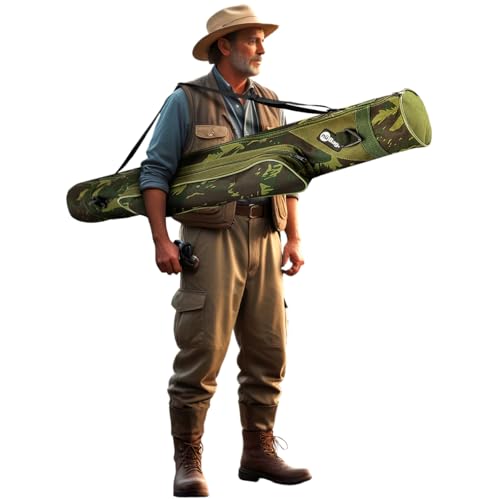 Capa Bolsa Porta Varas Telescópicas Molinete Carretilha com Bolso Alça de Ombro Transporte Proteção Pescador Tralhas Linhas Anzol Profissonal (Camuflado, 120cm)