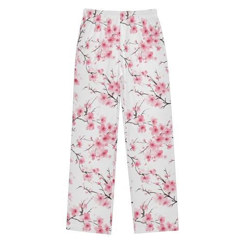 Cherry Blossoms Branch Long Pajama Pants Elastic Waist PJ Bottoms with Pockets S A1102982