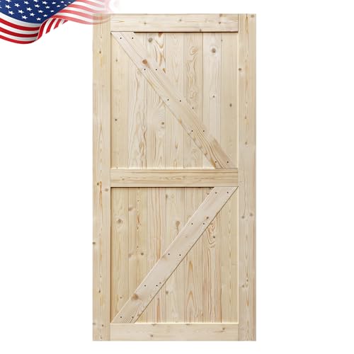 S&Z TOPHAND® 42in x 80in Barn Door, Unfinished British Brace Barn Door/Modern Style/Solid Wood/Simple Assembly is Required