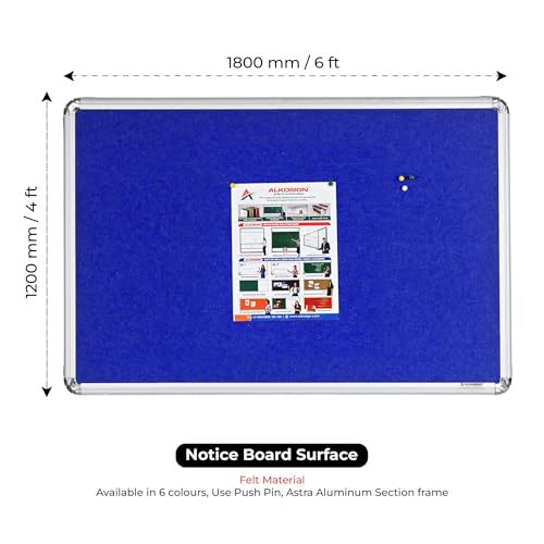 Image of ALKOSIGN Astra Felt Notice Board -Blue (4 x 6 Feet) | Bulletin Board, Pin-up Board, Display Board, Push pins Board, Announcement Board, Soft Message Board, for School, College, Office, Study Room etc