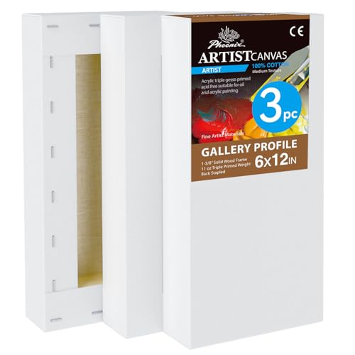 PHOENIX 6x12 Inch 3 Pack Gallery Canvas Small Rectangle 1.5 in Thick