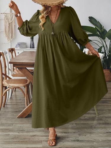 Image of Celmia Autumn Solid Loose Long Maxi Dress Cotton Caftan