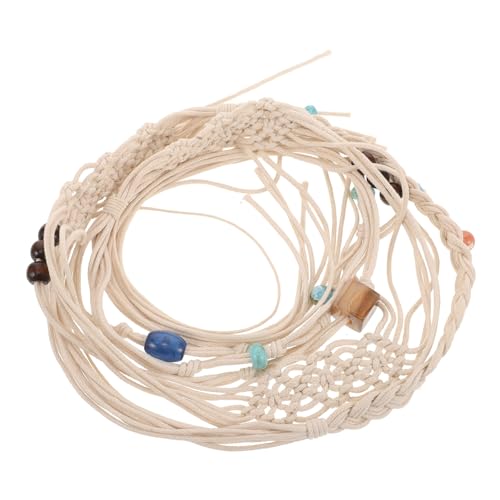 KJHBV Cinturón Tejido de Cuerda para Mujer con Borlas y Cuentas, Color Natural, Diseño Artesanal de Algodón, Cinturón Bohemio para Vestir, Faldas y Túnicas, Accesorio de Cintura