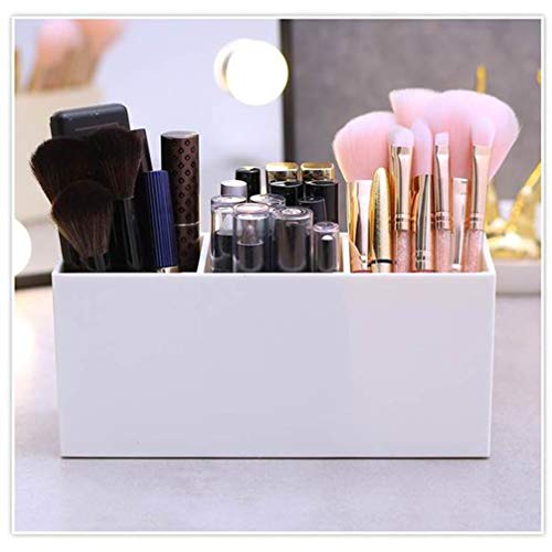 FRCOLOR Makeup Brush Holder Organizer Three Grids Acrylic Cosmetics Brushes Storage Box Desktop Storage Container for Office Home White - Image 2