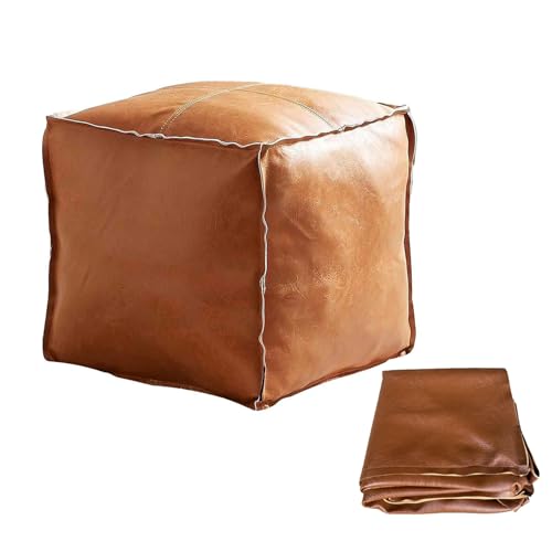 Gloruoia Faux Leather Unstuffed Pouf Ottoman &ndash; Square Floor Cushion Cover with Zipper...
