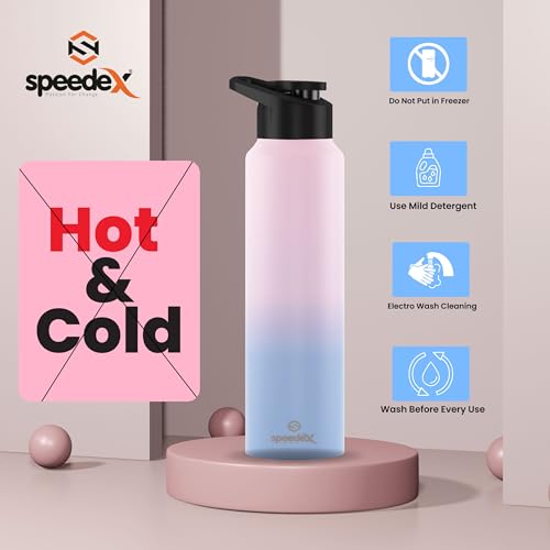 Image of Speedex Stainless Steel Water Bottle 1 Ltr, Leak Proof Sipper Cap, BIS Approved 1000 ml Metal Bottle For Daily, Office, School, Gym, Travel Use for Men, Women, Kids, Adults, Blue Pink, Set of 1