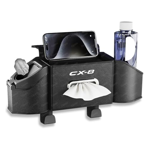 マツダ CX-8 車用多機能収納ボックス 7in1 - ティッシュ、ゴミ箱、カップホルダー、スマホスタンド付き CX-8 KG系 車用シートバックポケット 後部座席収納 車内 便利グッズ(ブラック/1個)