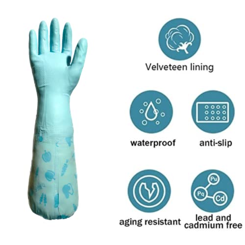 Image of Reusable Heavy Duty Hand gloves for Dishwashing, gardening, kitchen cleaning Non-Slippery & Durable Long Elbow Length(Inner cotton lining for comfort), 1 Pair (Fruit Blue)