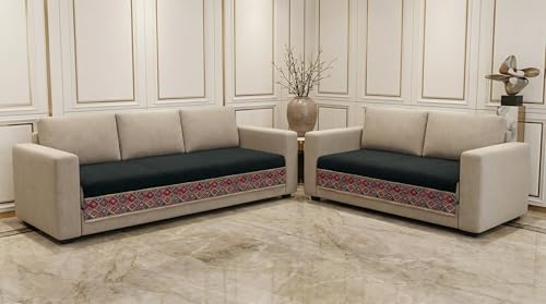 Image of Velvet Quilted Sofa Cover Mat Seat & Back, 3+2 Set, Total L115in H32in (3+2), Black Color,Anti Skid Backing, 6in Hanging Strap Design, Washable Soft, Anti S, Style -Black-S32