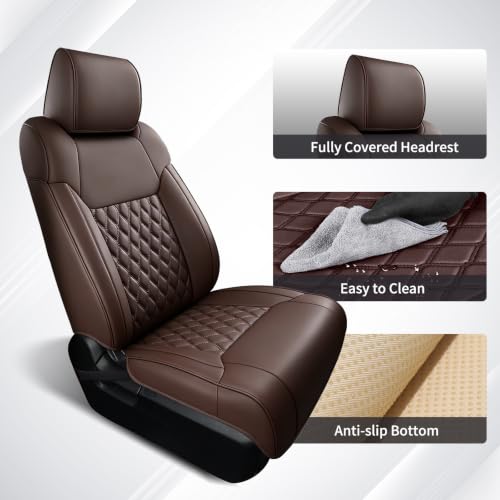 Image of Huidasource Coffee Front Seat Covers Fit for Toyota Tacoma 2005-2015 All Cab Base Prerunner SR5 Limited TRD Sport Front Row, 360 Full-wrap Waterproof Nappa Leather Automotive Seat Cushion Cover