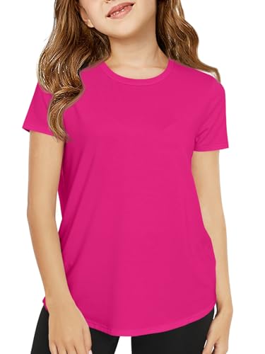 Image of Haloumoning Girls Short Sleeve T Shirts 5-14 Years | Kids Summer, T shirt Girls,Crewneck Tops, Curved Hem Tees,Back to School Summer Tops,Fashion Clothes