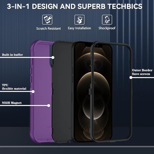 Image of SunStory Compatible with iPhone 12 Pro Max Case with HD Screen Protector, 3-Layer Heavy Duty Full-Body Cover,3 in 1 Hybrid Protective Case for iPhone 12 Pro Max 6.7 inch,Purple