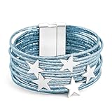 VIBILIA Boho Leather Wrap Bracelets for Women Pentagram Multi-Layer Bracelets with Strong Clasp Jewelry for Women-Blue