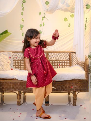 Image of POLKA TOTS Girls Cotton Kurta Dhoti Set | Traditional Ethnic Wear for Kids Girls | Festival Dress for Diwali Navratri Pooja Wedding Party | Indian Traditional Outfit for Girls | 6 Months - 8 Years