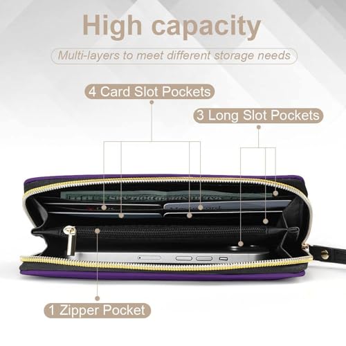 Women's Cute Decor Long PU Zipper Wallet, Travel Purse Fashion Design, Huge Storage Capacity Purse With Rope Purple4