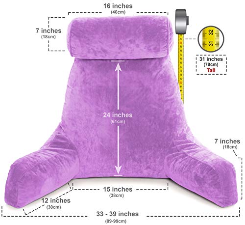 XXL Husband Pillow Light Purple Backrest with Arms - Adult Reading Pillow Shredded Memory Foam, Ultra-Comfy Removable Microplush Cover & Detachable Neck Roll, Unmatched Support Sit Up Bed Chair Pillow - Thumbnail 5