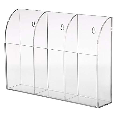 FTOF Acrylic Remote Control Holder Clear Wall Mount Remote Holder Nightstand Convenient Media Organizer Storage Box (Three Compartments)