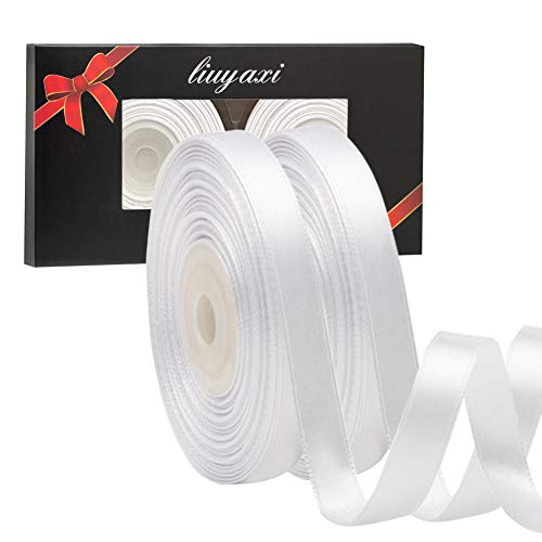 Image of Solid Color Double Faced White Satin Ribbon 3 /8 inch X 50 Yards, Ribbons Perfect for Crafts, Wedding Decor, Bow Making, Sewing, Gift Package Wrapping and More