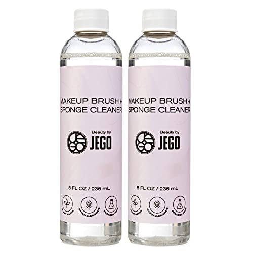 JEGO Makeup Brush Cleaner Solution - Sponge Cleaner - Make Up Brush Liquid Cleanser - Hypoallergenic & Plant-Based Solution Removes Makeup, Dirt, & Oil - 16 Oz (Set of 2)