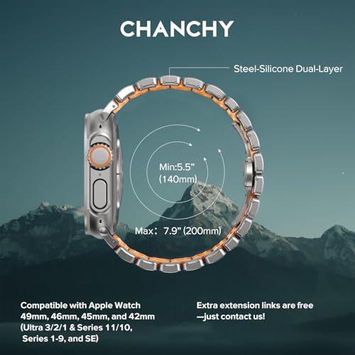 Image of CHANCHY Titanium Band Compatible with Apple Watch Ultra 3 /2 /1 Band 49mm 46mm 45mm 44mm 42mm, Luxury Band Titanium Silicone Dual-Layer Link for Men iWatch Series 11 10 9 8 7 6 5 4 SE