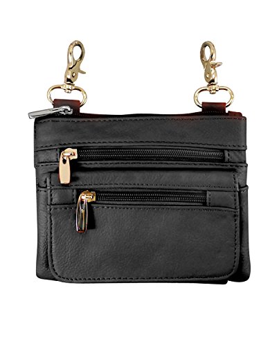 Roma Leathers Motorcyclist Fanny Pack - Four Main Compartments, Shoulder Strap - Black