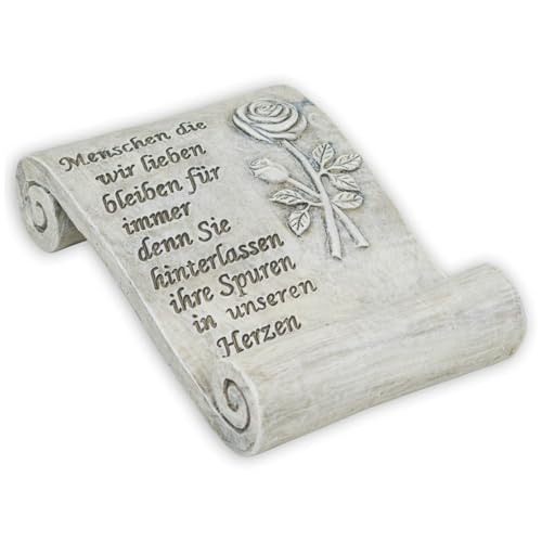 matches21 HOME & HOBBY Grabschmuck Schriftrolle 18 cm mit Spruch und Rose - wetterfeste Grab-Deko für Friedhof, Allerheiligen