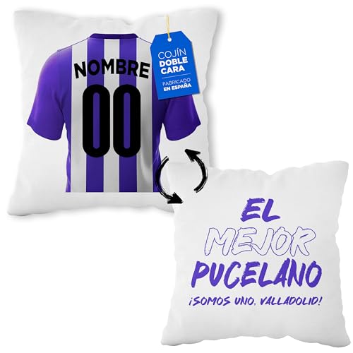 LINFORMAL Cojín Personalizado Fútbol   Diseño Doble Cara con Relleno Incluido   Regalo Original Aficionados del Fútbol   Regalo Camiseta Equipo Fútbol   Valladolid 35x35
