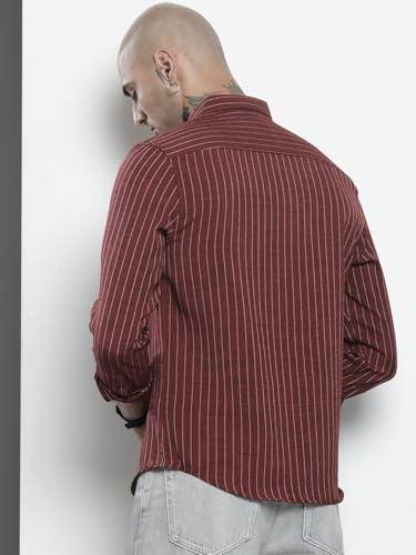Image of The Indian Garage Co Men Slim Fit Striped Full Sleeves Cutaway Collar Casual Shirt