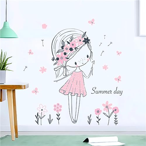 Vinilo Decorativo Pale Pink Dandelion Girl 24.8”x29.5” miniatura 2