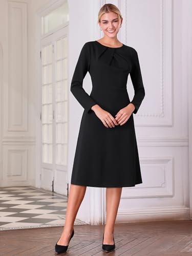 Women's Winter Dress Funeral A-Line Midi Long Sleeve Dress2