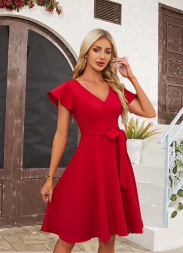 Womens 2024 Elegant Swing Cocktail Dress, Wedding Guest Bridesmaid Graduation Dresses with Pocket4
