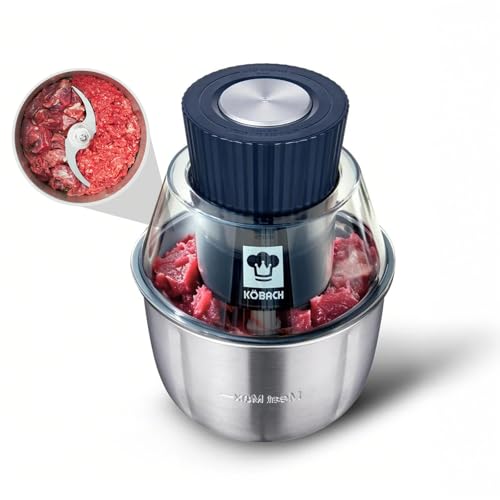 KOBACH Electric Food Processor & Meat Grinder – 1.9 Qt Food Chopper with Pure Copper Motor, Dual-Layer Blades, Procesador de Alimentos Electrico by KOBACH - Used condition - US$53.99